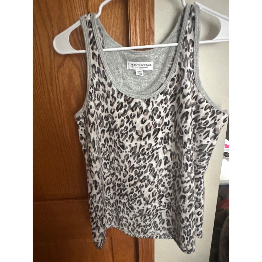 Live Love Lounge Karen Neuburger Leopard Print Tank Top Gray White XL soft cozy